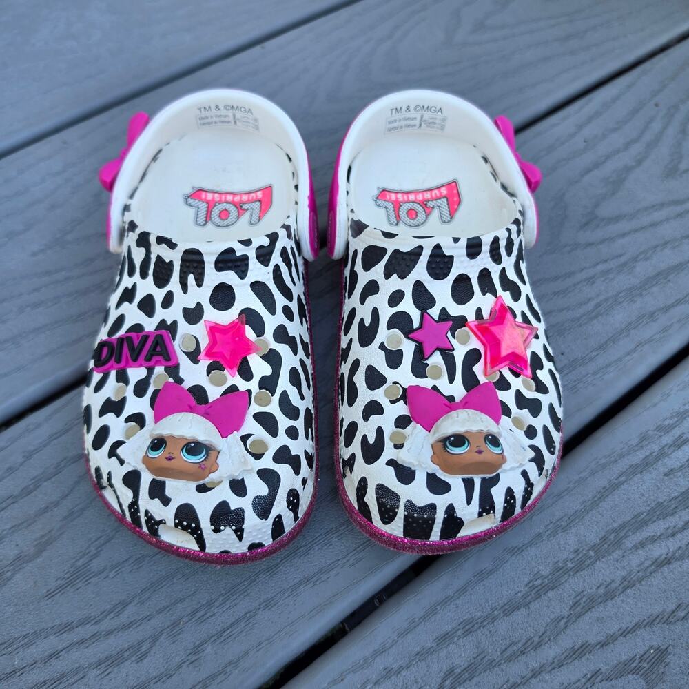 Crocs Kids L.O.L Surprise! Diva Classic Clog Leopard Print with Jibitz, Size C11